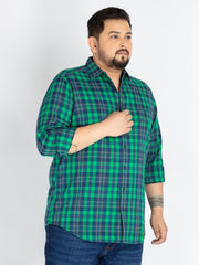 Mens Plus size Classic Indigo & Green Checkered Cotton Shirt for Men