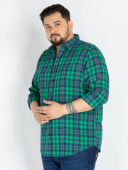 Mens Plus size Classic Indigo & Green Checkered Cotton Shirt for Men