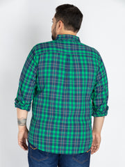 Mens Plus size Classic Indigo & Green Checkered Cotton Shirt for Men