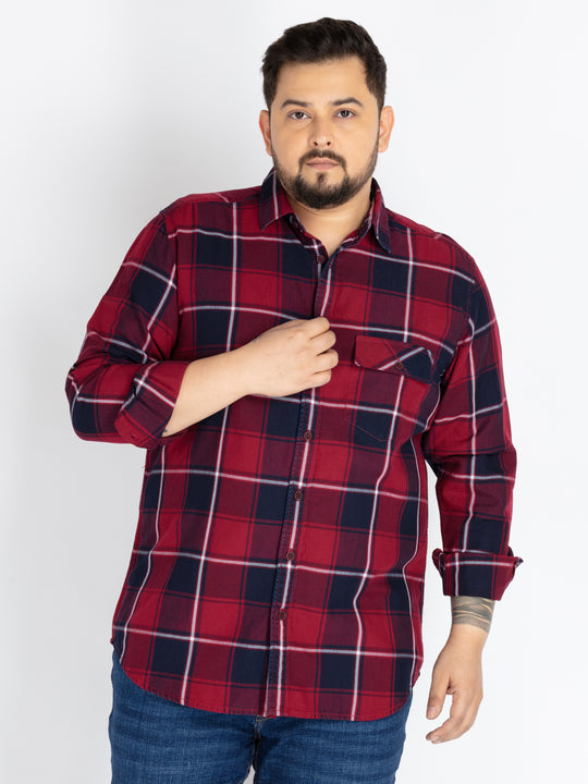 Plus size Men’s Indigo Red & Navy Checked Casual Shirt