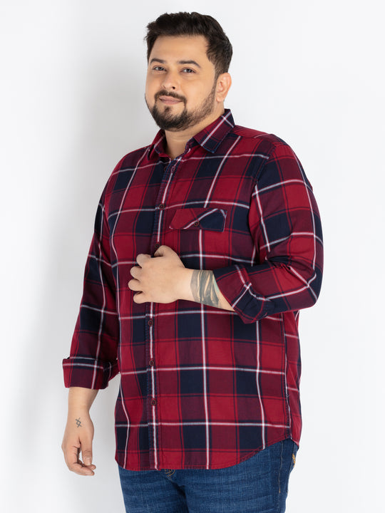 Plus size Men’s Indigo Red & Navy Checked Casual Shirt