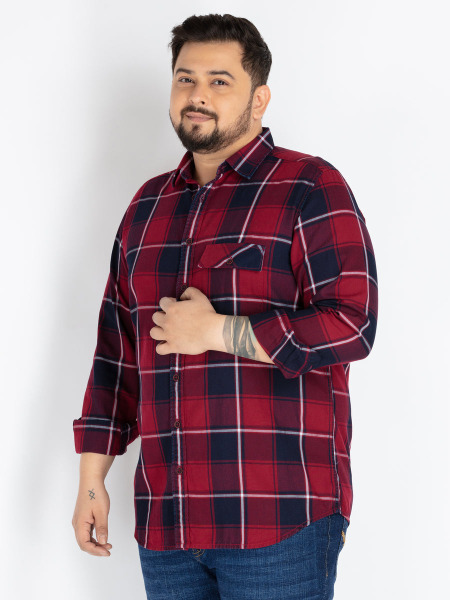 Plus size Men’s Indigo Red & Navy Checked Casual Shirt
