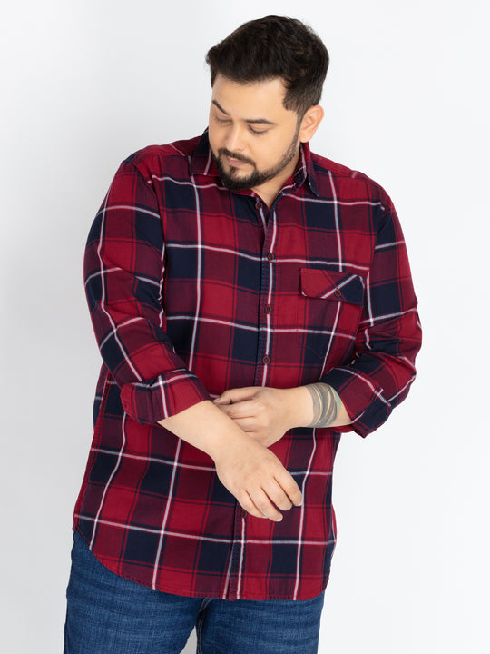 Plus size Men’s Indigo Red & Navy Checked Casual Shirt