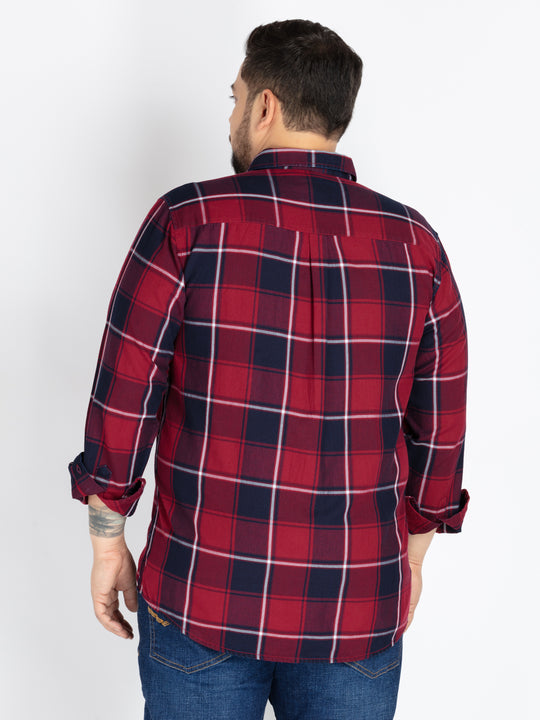 Plus size Men’s Indigo Red & Navy Checked Casual Shirt