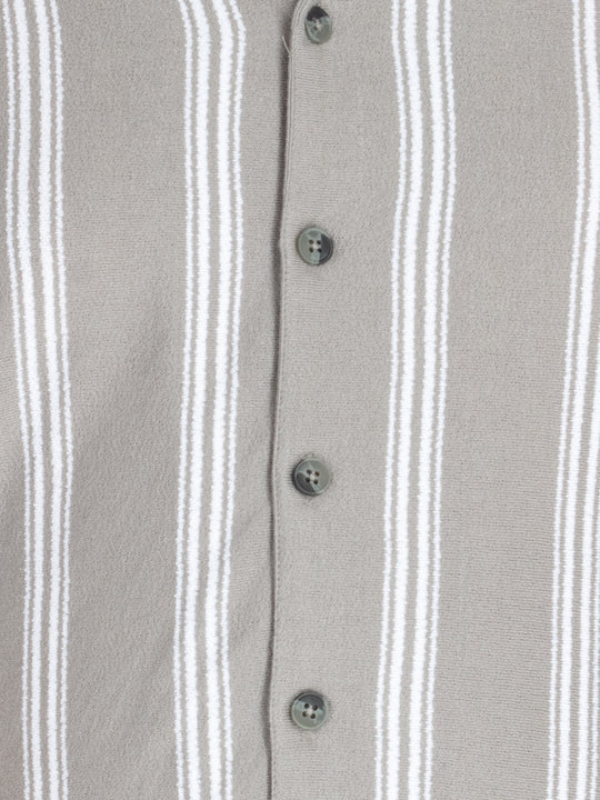 Mens Plus Size Grey Cuban Collar stripe Shirt