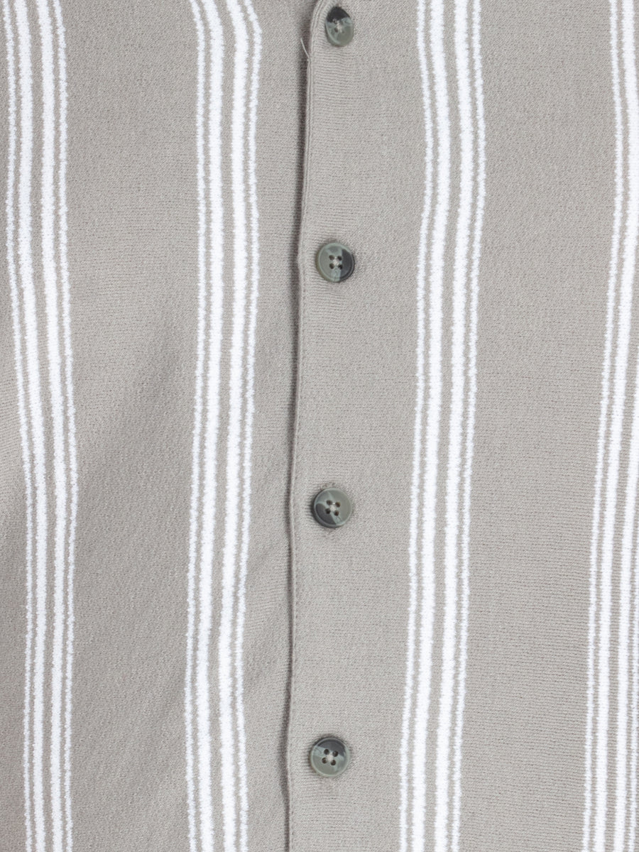 Mens Plus Size Grey Cuban Collar stripe Shirt