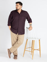 Wine Spread Collar Solid Structured Shirt