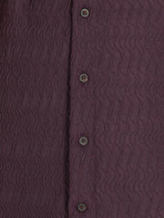 Wine Spread Collar Solid Structured Shirt