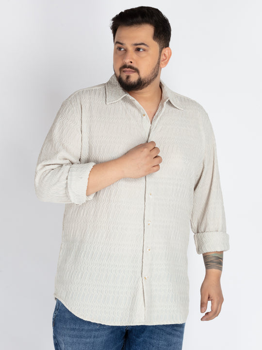 Mens Plus Size Offwhite Spread Collar Solid Structured Shirt