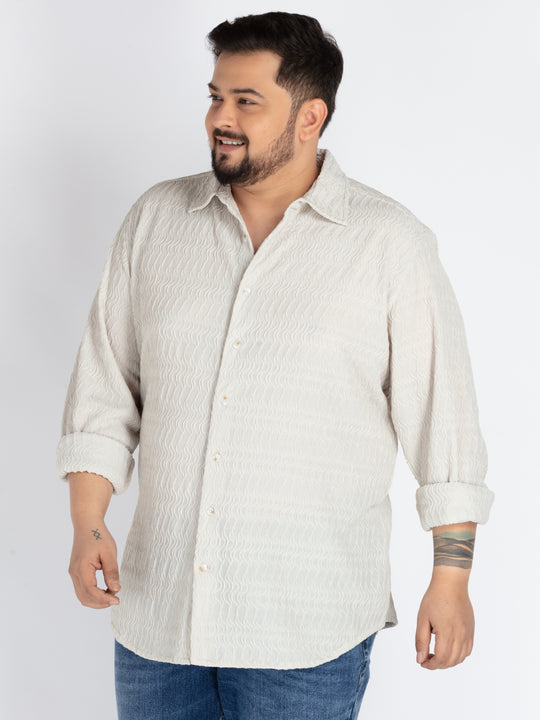 Mens Plus Size Offwhite Spread Collar Solid Structured Shirt