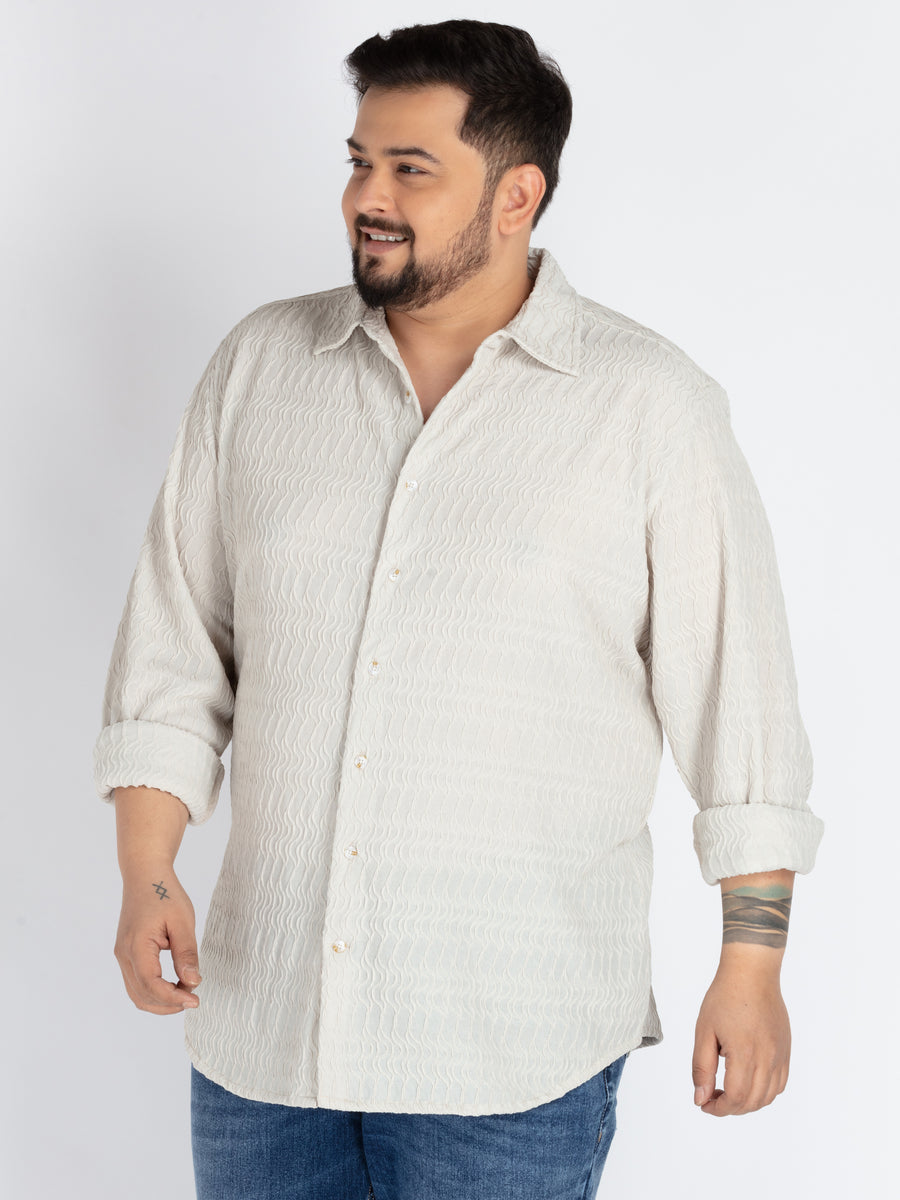 Mens Plus Size Offwhite Spread Collar Solid Structured Shirt