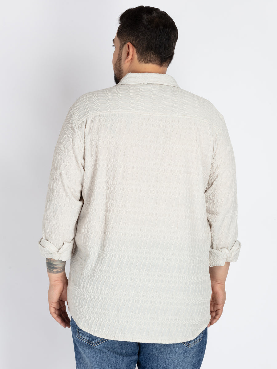 Mens Plus Size Offwhite Spread Collar Solid Structured Shirt