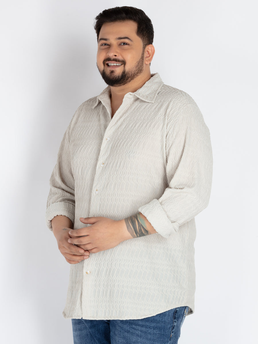 Mens Plus Size Offwhite Spread Collar Solid Structured Shirt