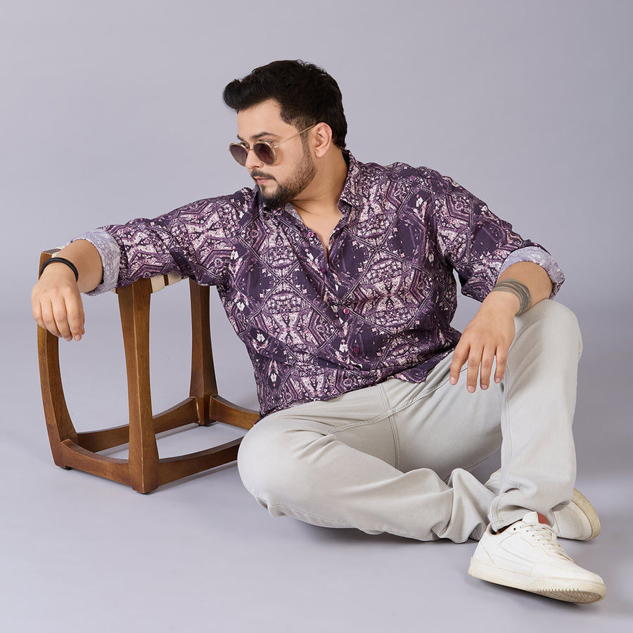 Men's Plus Size Shadow Mosaic Printed Nylon Viscose Shirt