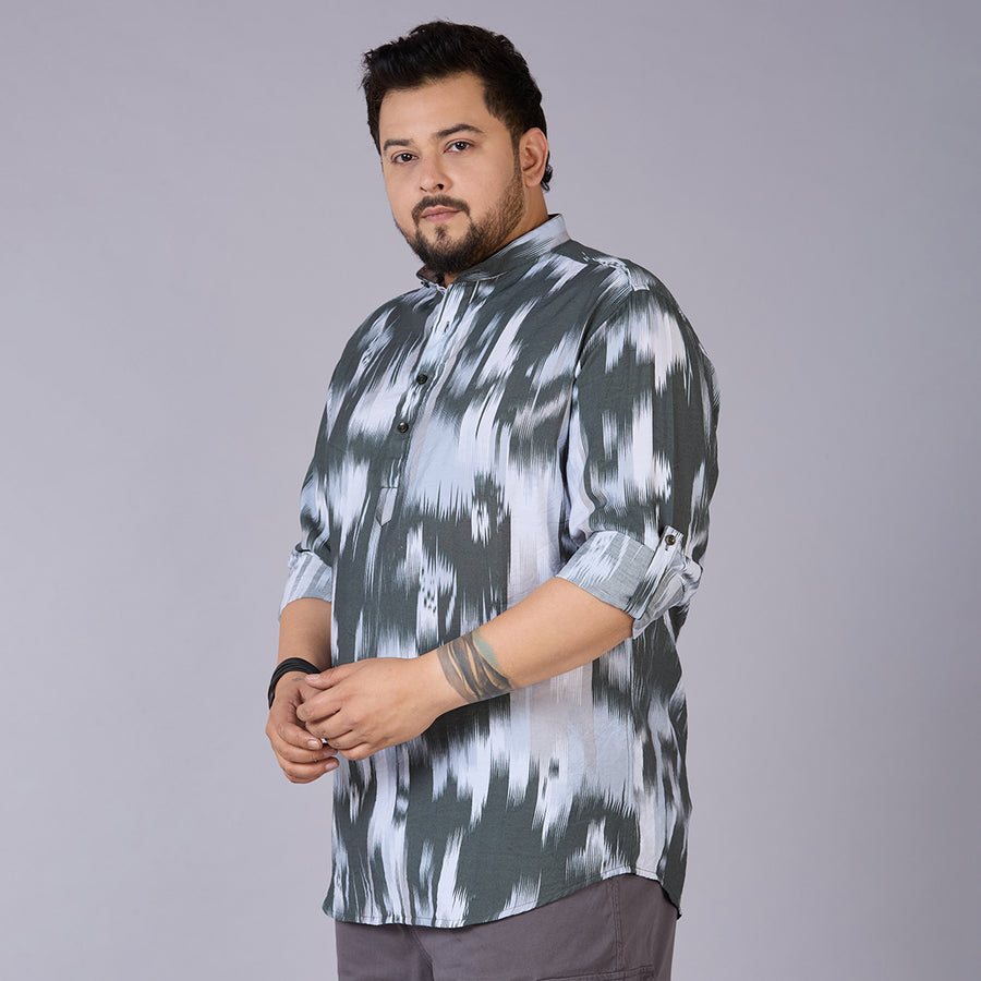 Mens Plus Size Mono Ikat Print Shirt
