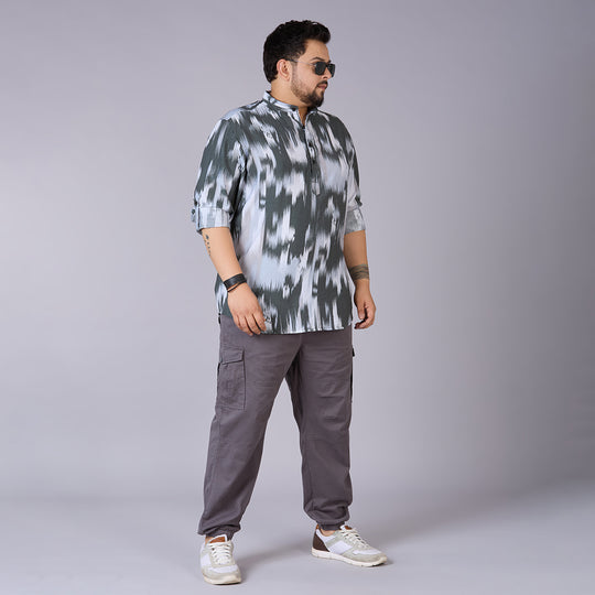 Mens Plus Size Mono Ikat Print Shirt