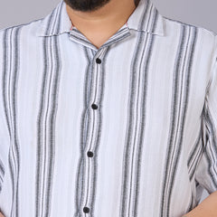 Plus Size Men's White Dobby Stripe Cuban Collar Shirt