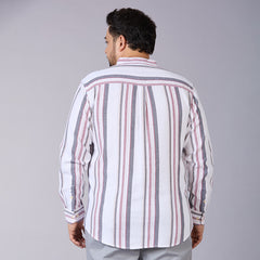 Plus Size Men's White Dobby Stripe Mandarin Collar Shirt