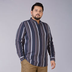 Plus Size Men's Charcoal Grey Dobby Stripe Mandarin Collar Shirt