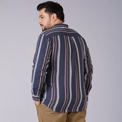 Plus Size Men's Charcoal Grey Dobby Stripe Mandarin Collar Shirt