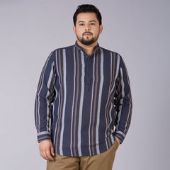 Plus Size Men's Charcoal Grey Dobby Stripe Mandarin Collar Shirt