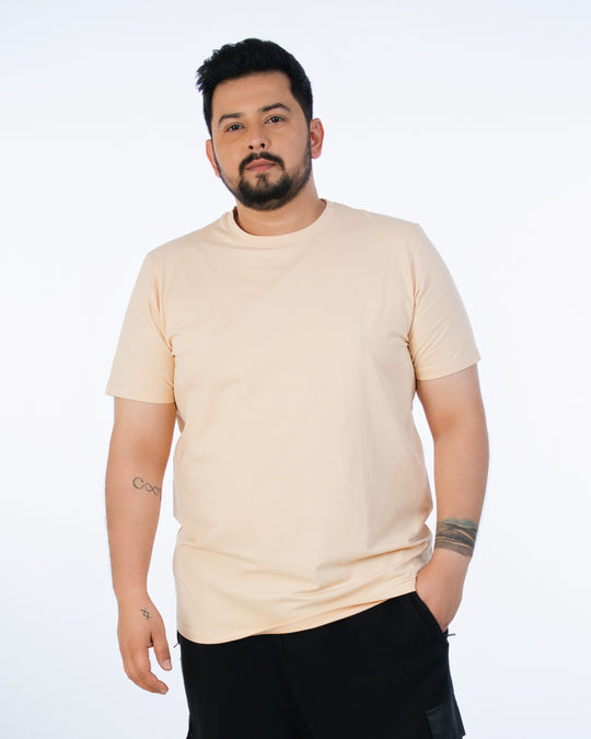 Mens Plus Size Beige Solid Tee