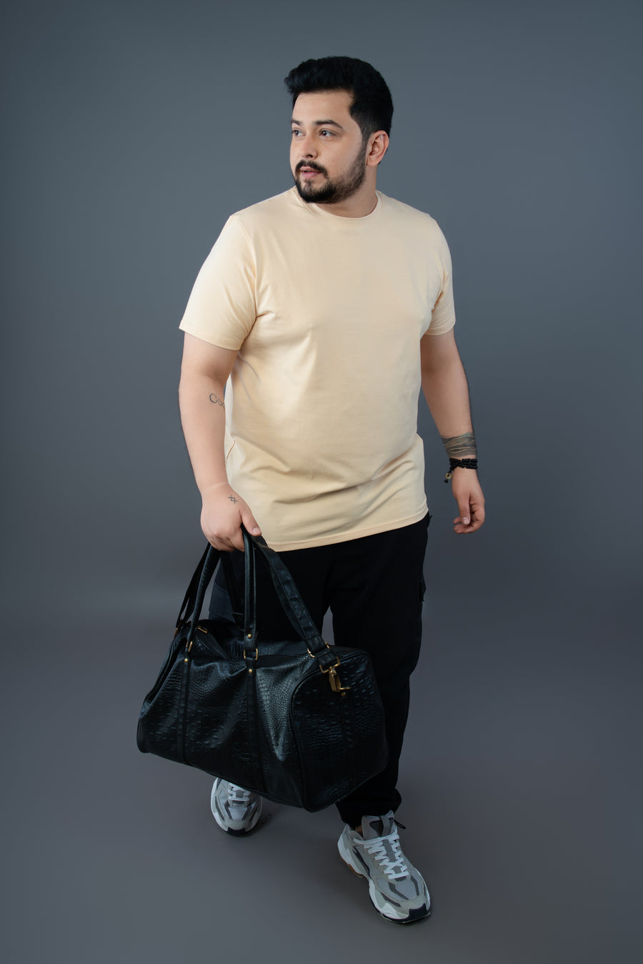 Mens Plus Size Beige Solid Tee