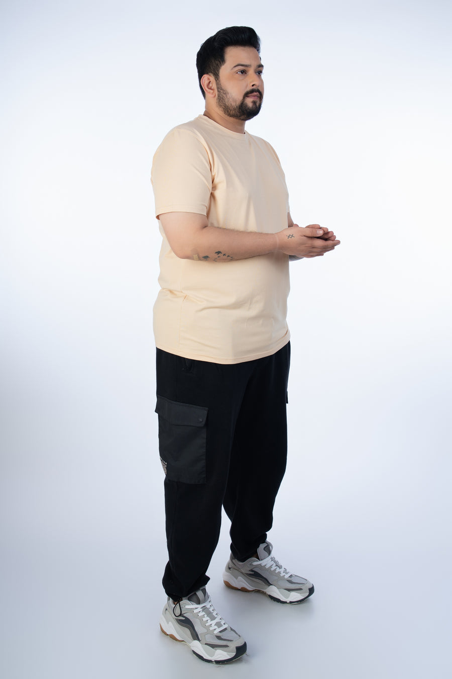 Mens Plus Size Beige Solid Tee