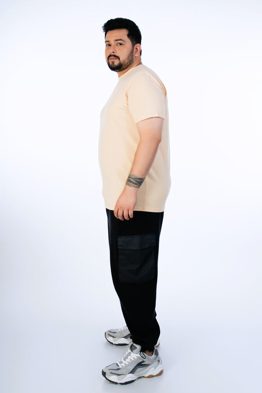 Mens Plus Size Beige Solid Tee