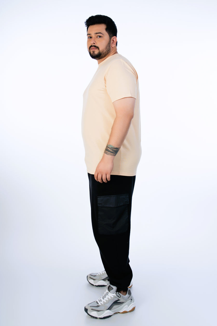 Mens Plus Size Beige Solid Tee