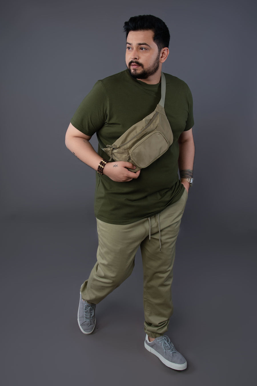 Mens Plus Size Bottle Green Solid Tee