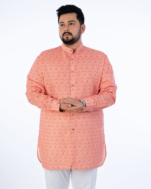 Plus Size Orange Printed Kurta