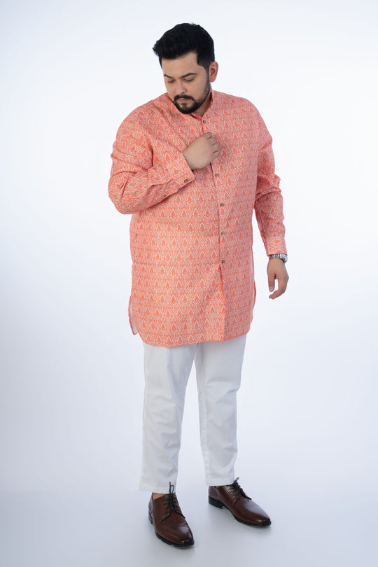 Plus Size Orange Printed Kurta