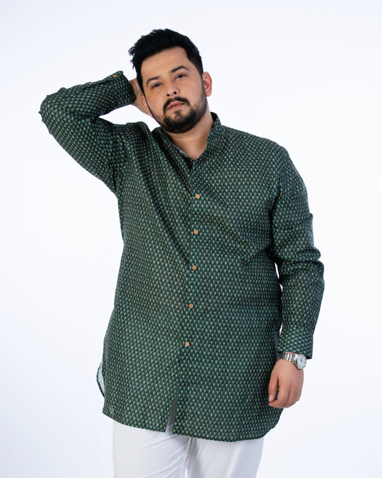 Plus Size Bottle Green Printed Kurta2024110106002