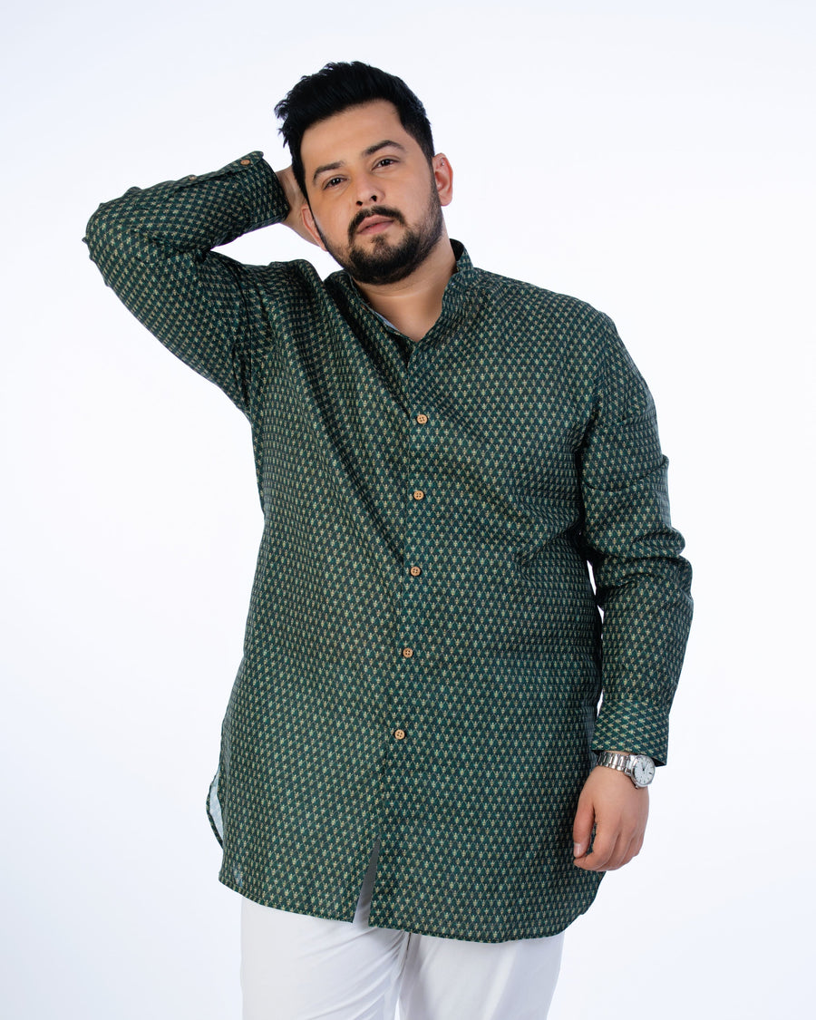 Plus Size Bottle Green Printed Kurta2024110106002