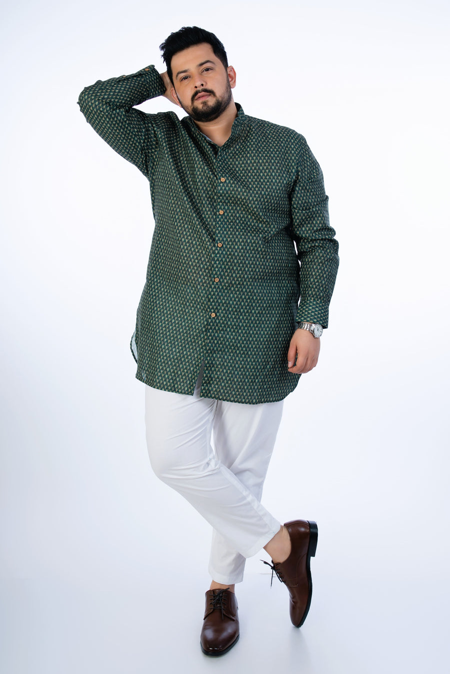 Plus Size Bottle Green Printed Kurta2024110106002