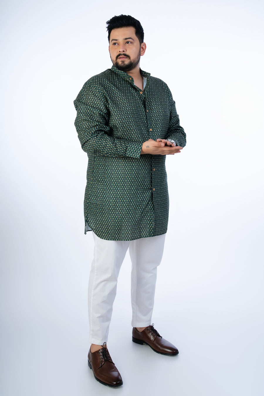 Plus Size Bottle Green Printed Kurta2024110106002