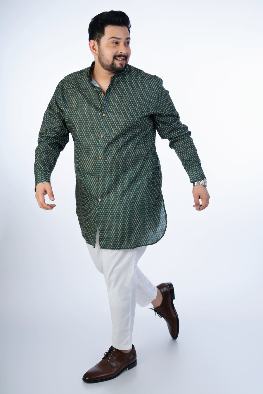 Plus Size Bottle Green Printed Kurta2024110106002
