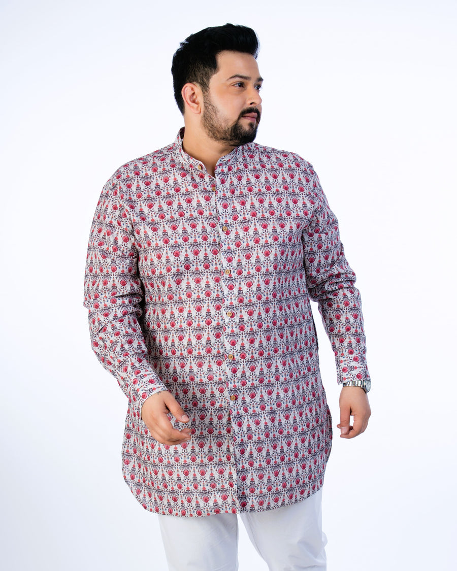 Plus Size Off White Printed Kurta