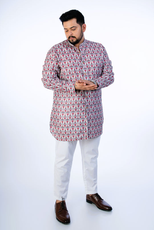 Plus Size Off White Printed Kurta