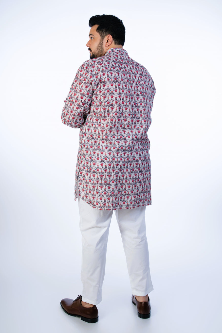 Plus Size Off White Printed Kurta