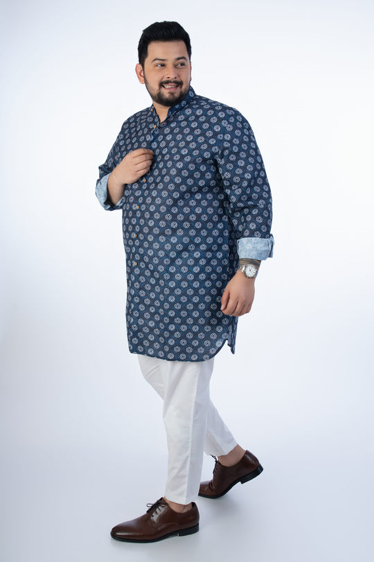 Plus Size Indigo Printed Kurta