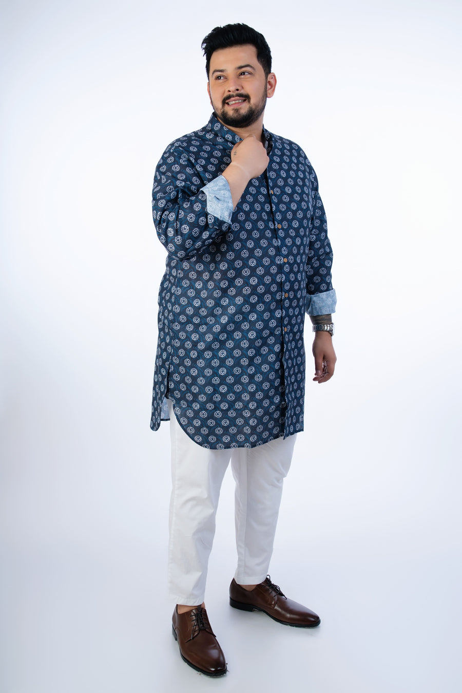 Plus Size Indigo Printed Kurta