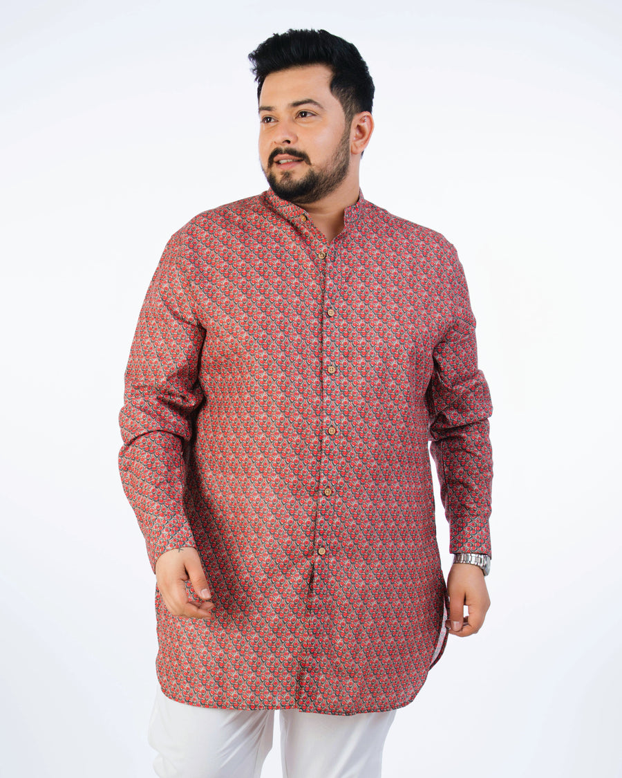 Plus Size Red Printed Kurta