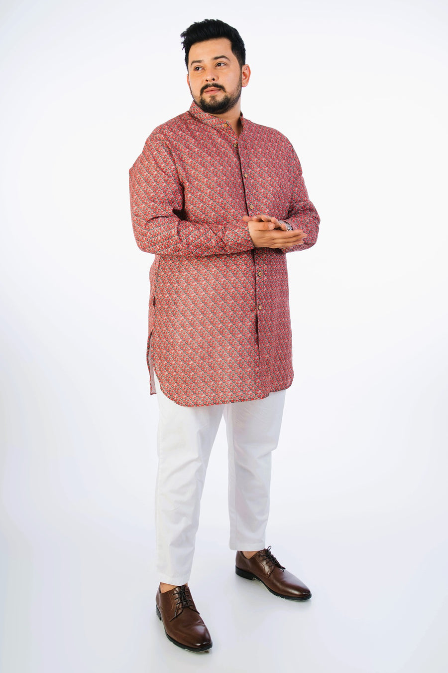 Plus Size Red Printed Kurta