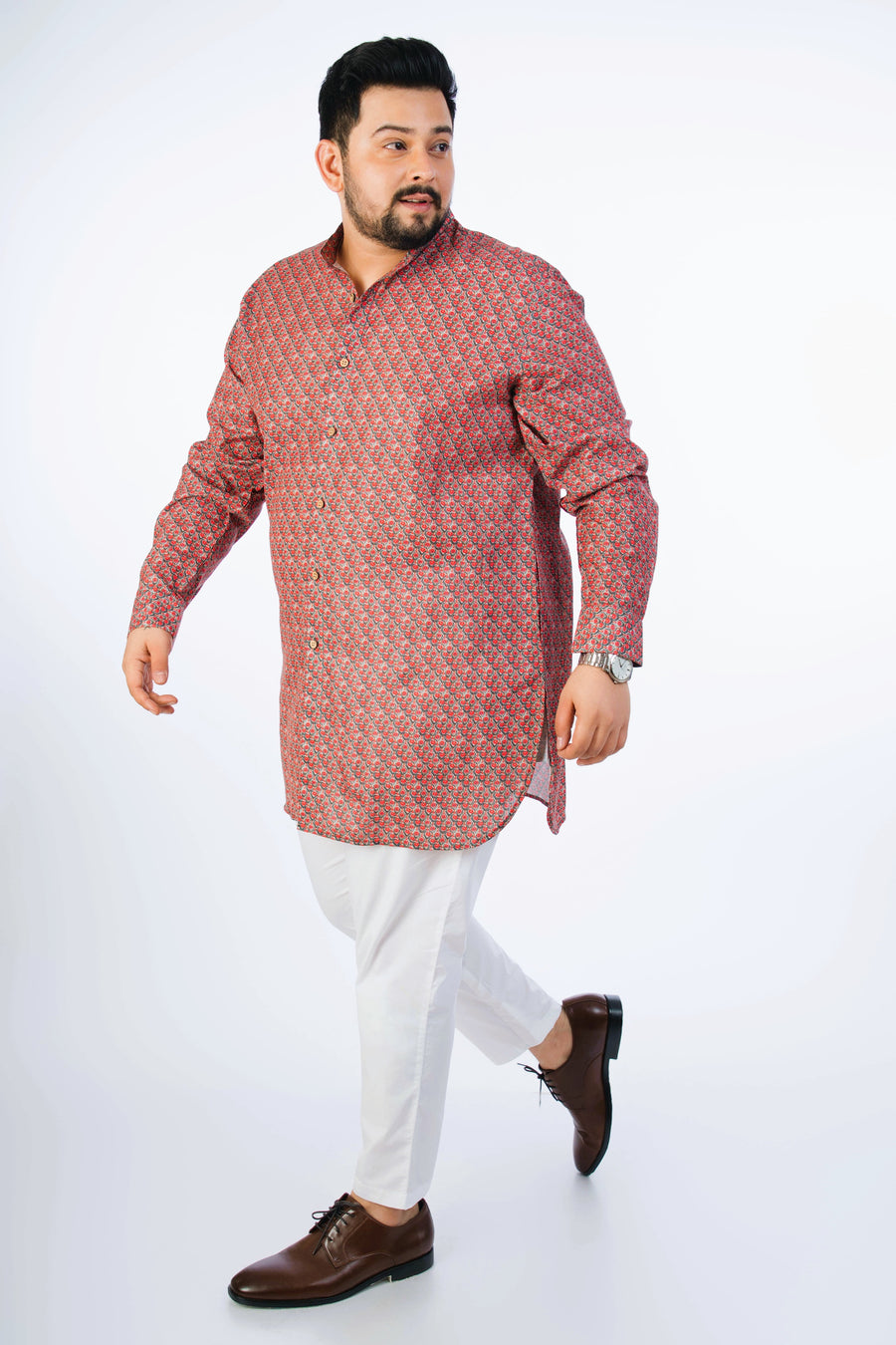 Plus Size Red Printed Kurta