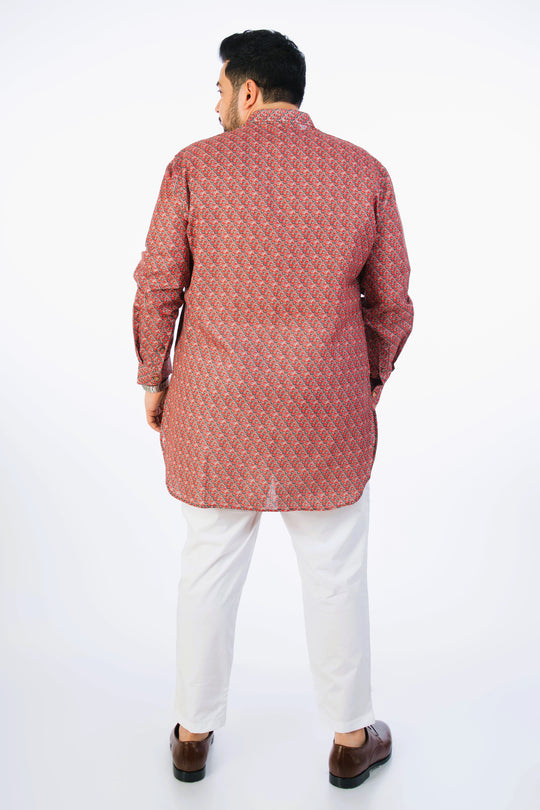 Plus Size Red Printed Kurta