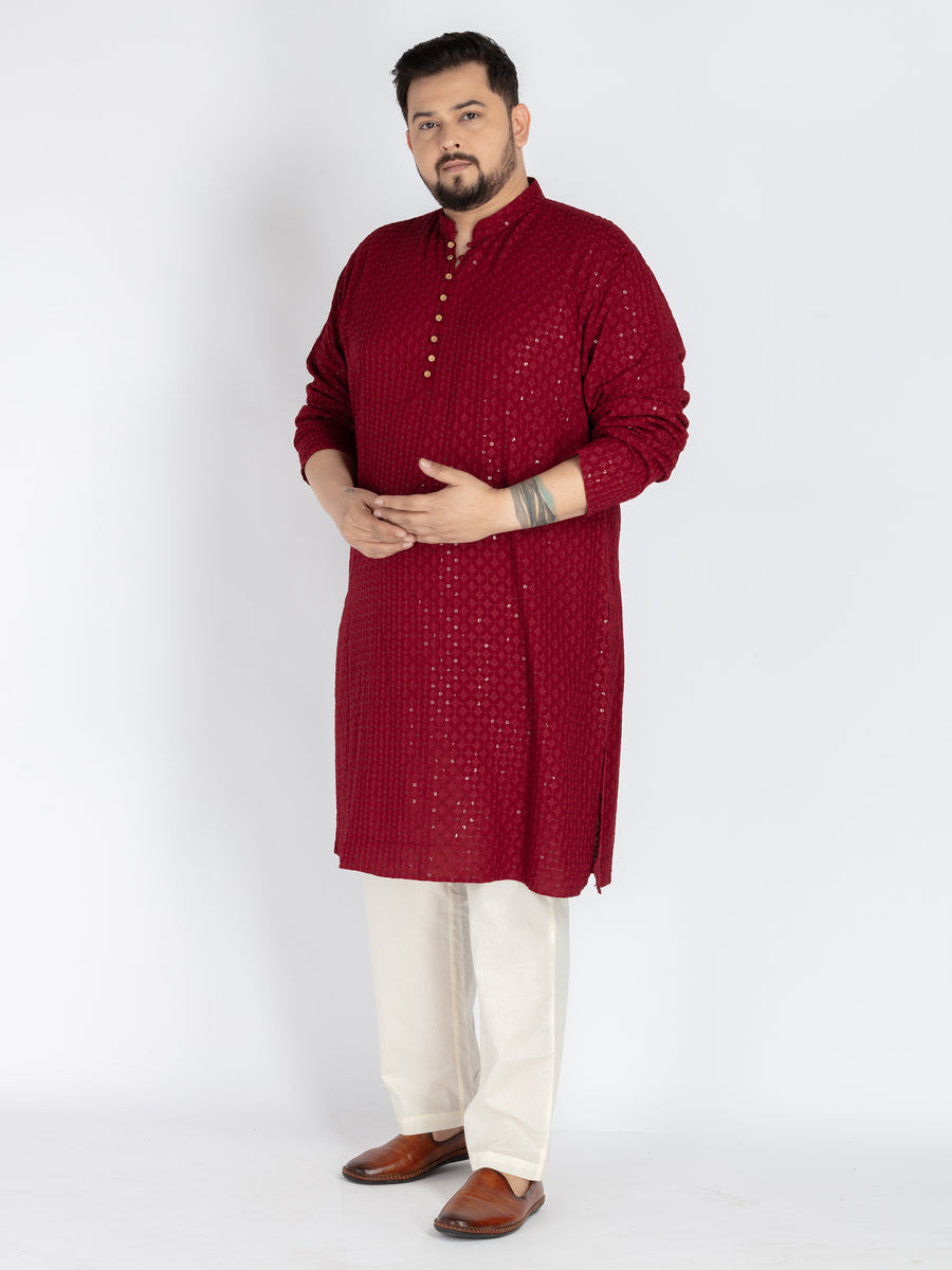 Plus Size Maroon  Sequence Embroidered Kurta