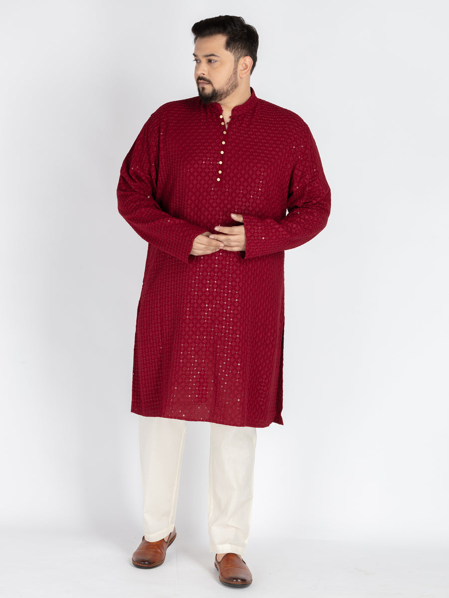 Plus Size Maroon  Sequence Embroidered Kurta