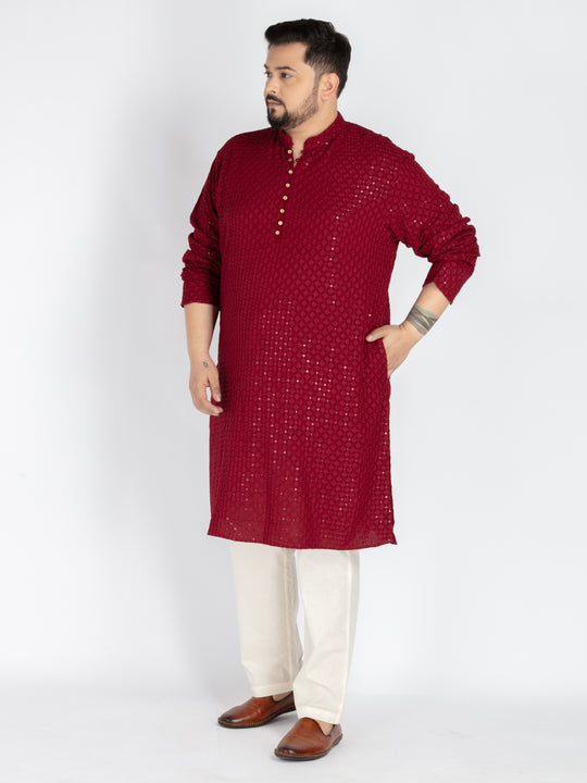 Plus Size Maroon  Sequence Embroidered Kurta